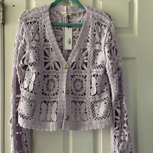 Lilac Crochet Cardigan Sweater